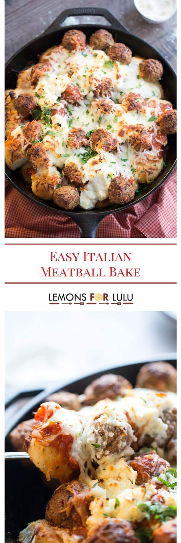 Easy Italian Meatball Bake for those days when you need a meal that is not only easy to make but will please your entire family! Dinner never tasted so good! The best part might the fact that this is a one pot meal! Great food, fewer dishes