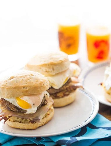 Goetta steals the show in this easy breakfast sandwich! Canned biscuit are filled with hash browns, cheese, egg and of course Goetta!