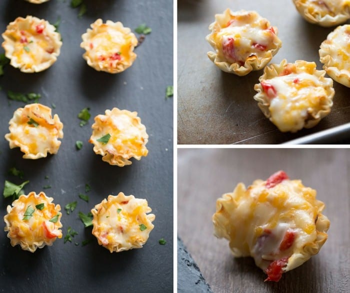 Baked pimento cheese dipped in each bite of these simple fillo cup snacks!