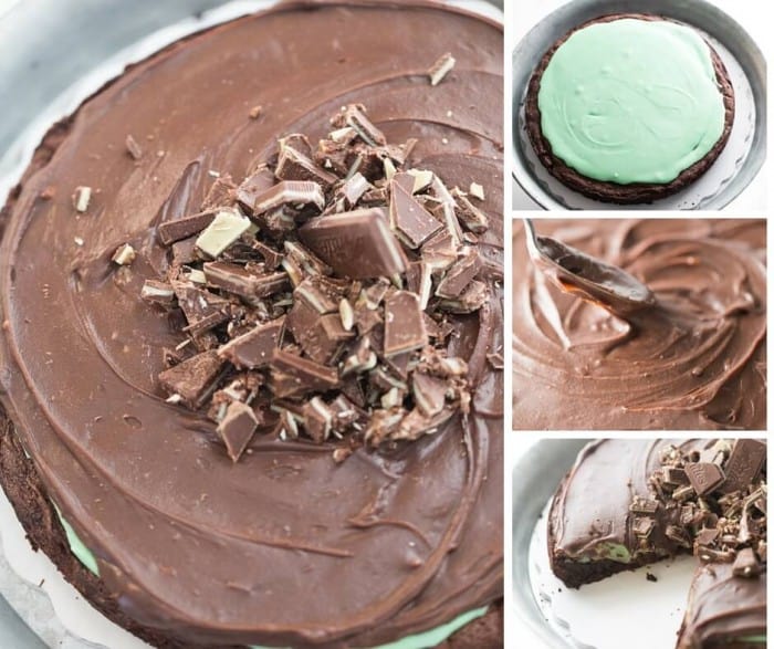 This easy chocolate mint cake recipe starts with a flourless base that is topped with a creamy mint glaze and lots of mint chocolate ganache!