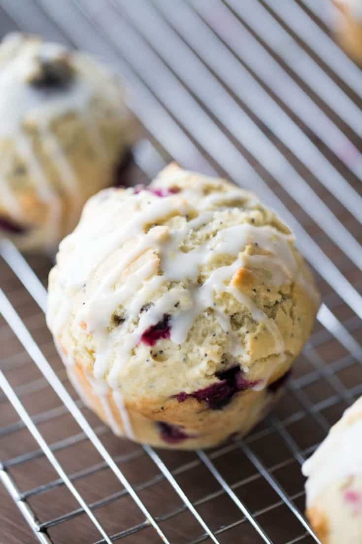 Blueberry Muffin Recipe with Poppy Seeds and a simple lemon glaze makes the best breakfast or snack! .