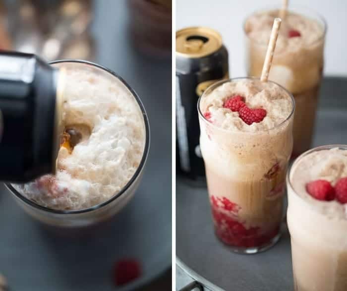 Ice cream and raspberries with thick Guinness stout cascading down turn beer into dessert!