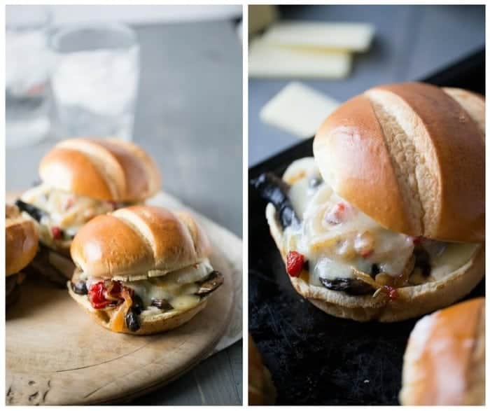 This thick veggie sandwich recipe will please everyone! Lots of meaty portobello mushrooms are piled high and held together with tangy white cheddar cheese!
