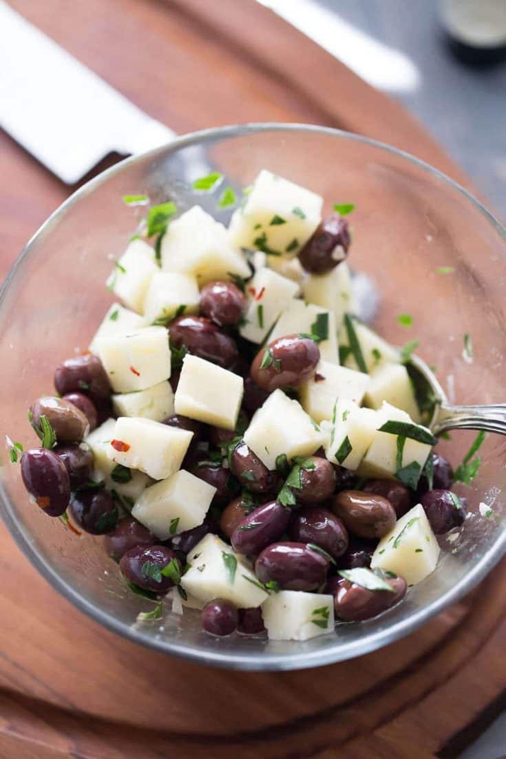 Manchego cheese is the perfect cheese for the spiced marinated Spanish olives in this easy appetizer recipe.