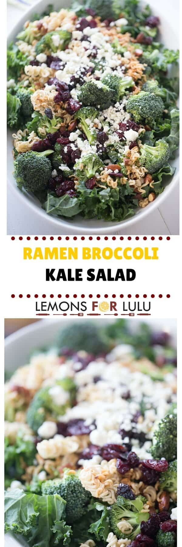  Ramen broccoli salad recipe with krispy kale, sweet cherries, almonds and blue cheese! This is the salad to end all ramen salads!