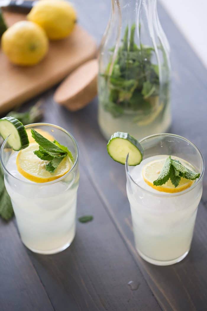 Crisp cucumbers, fresh mint, tangy lemons make this cooler one deliciously refreshing drink!