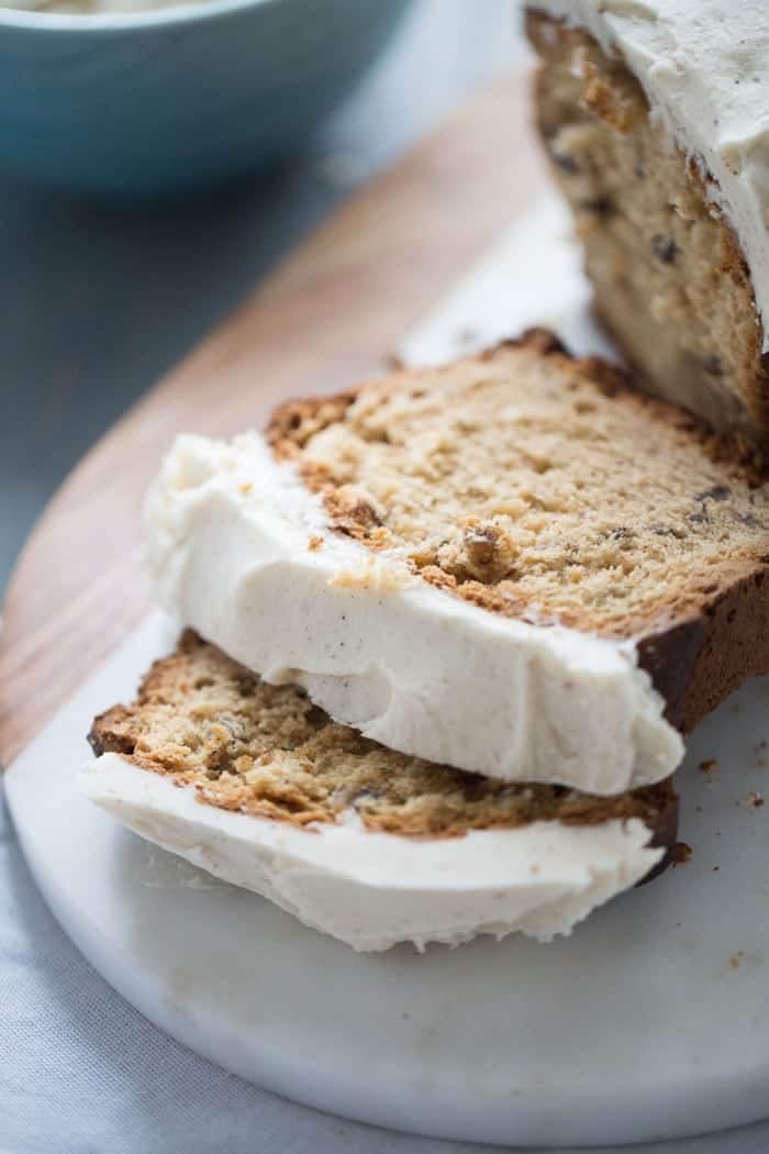 This recipe for quick bread will become a favorite! Toasted pecans and a simple browned butter frosting makes each slice taste out of this world!