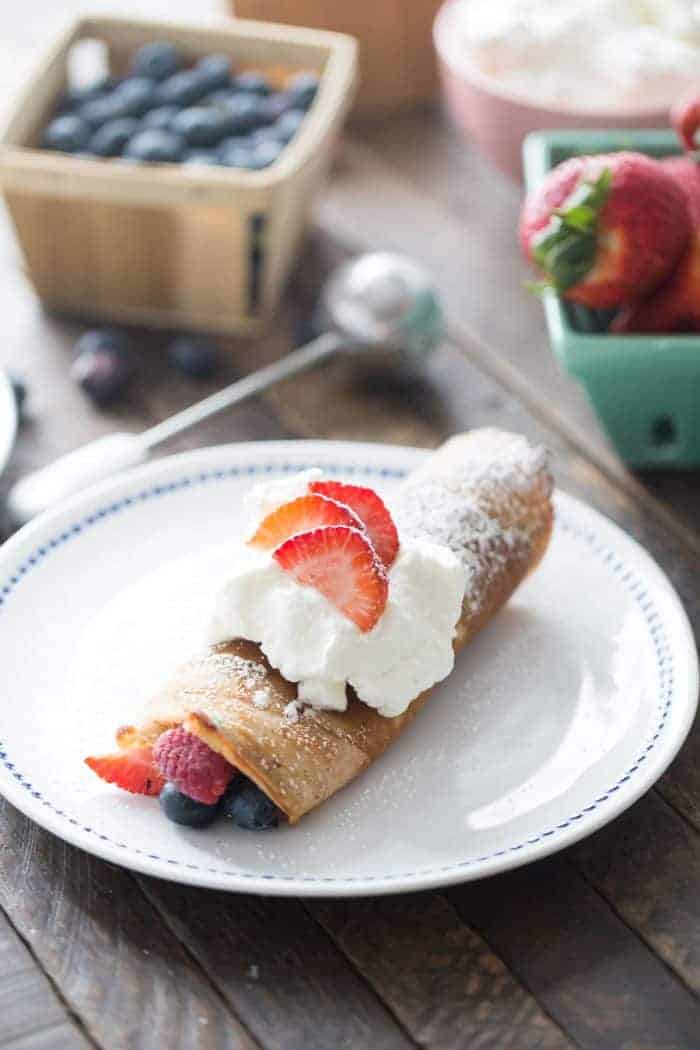 Red, White and Blue dessert crepes start with a cake mix but end with fresh fruits, homemade whipped cream and lots of smiles! 