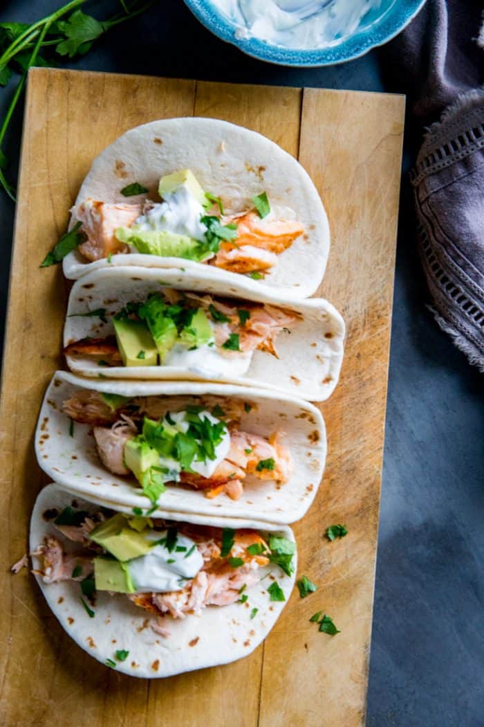 topped grilled salmon tacos