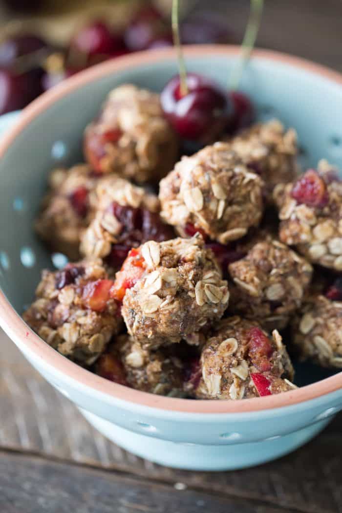 Energy bites that taste just like cherry pie! These little two-bite treats are packed full of goodness!
