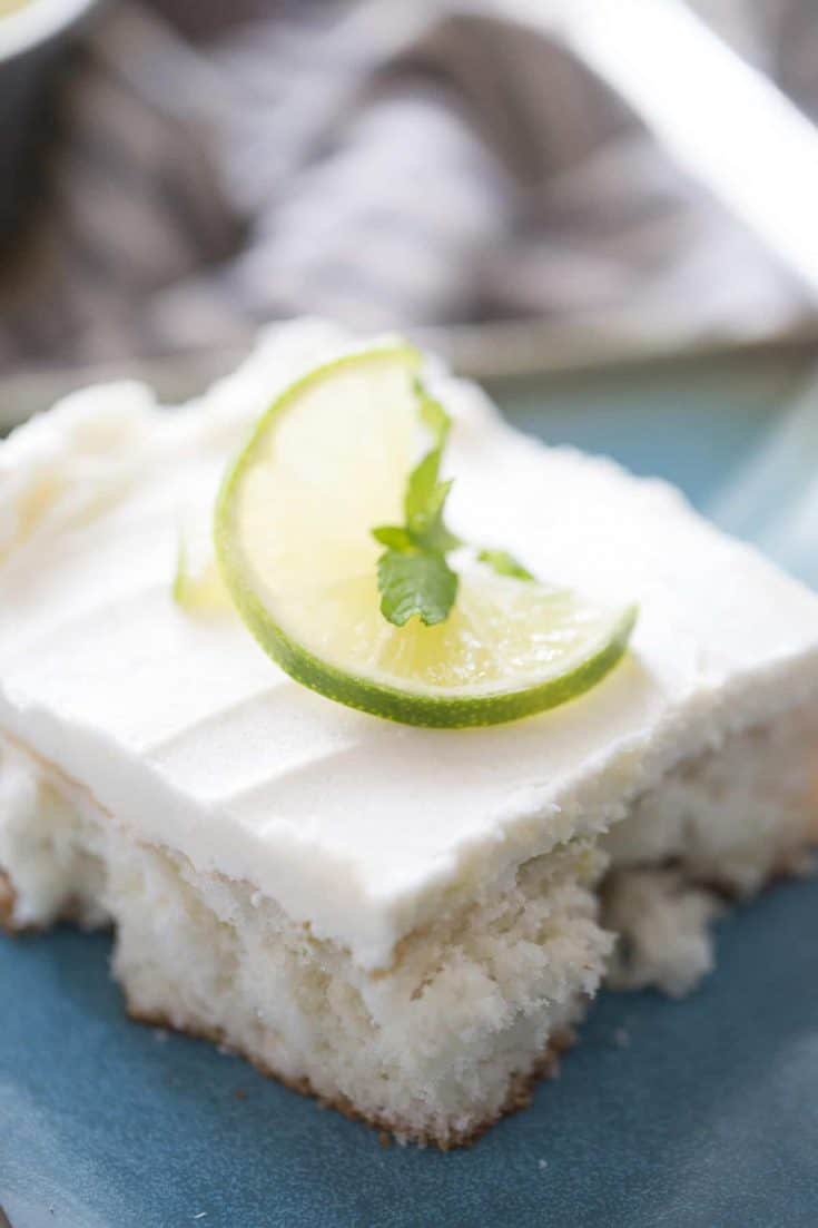 Mojito meets cake in this simple dessert recipe! A rum flling is soaked into fluffy white cake and then topped with a minty buttercream frosting!