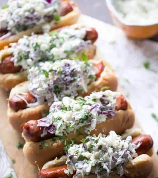 summer recipes Andouille Sausage with Blue Cheese Coleslaw