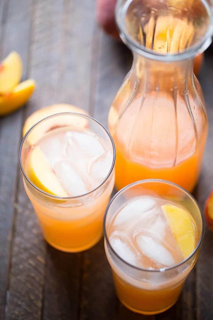 Peach lemonade is made with fresh ginger and crisp lemons. This is one drink that is deliciously thirst-quenching!