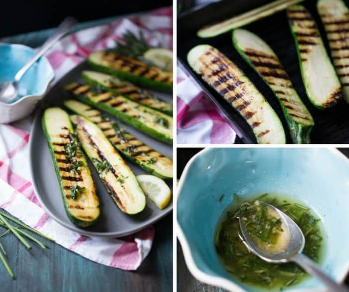 Grilled zucchini is drizzled with fresh herbs and butter for a satisfying side dish that everyone will love!