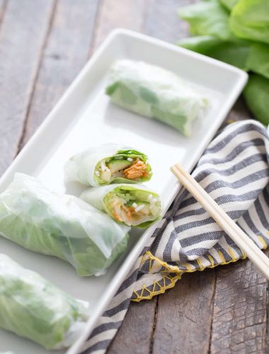 Springs rolls are so simple to make! These rolls have veggies, rice and a sweet and spicy salmon filling!