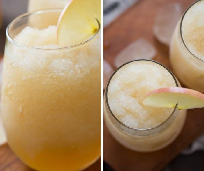 Wine slushies made with apple cider, white wine and liqueur! Caramel apples never tasted so good!