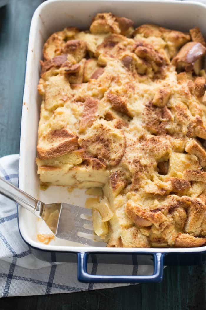 This bread pudding recipe is filled with sweet cinnamon apples and covered in a smooth caramel sauce!