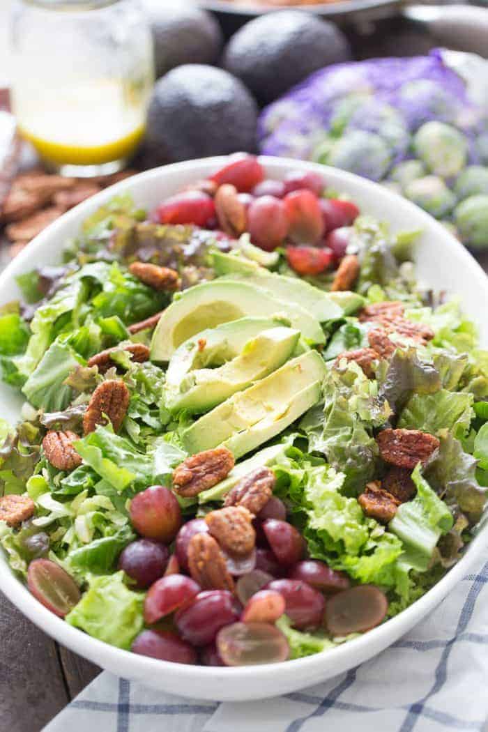 This harvest salad is so easy to prepare. It has a nice balance of tangy and sweet!