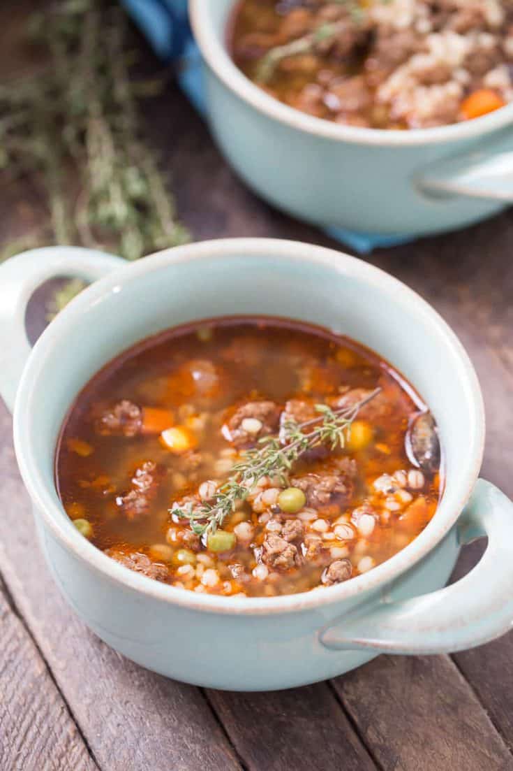 Beef and barley soup made in the crockpot simplifies your meal time! It's easy and so good for you!