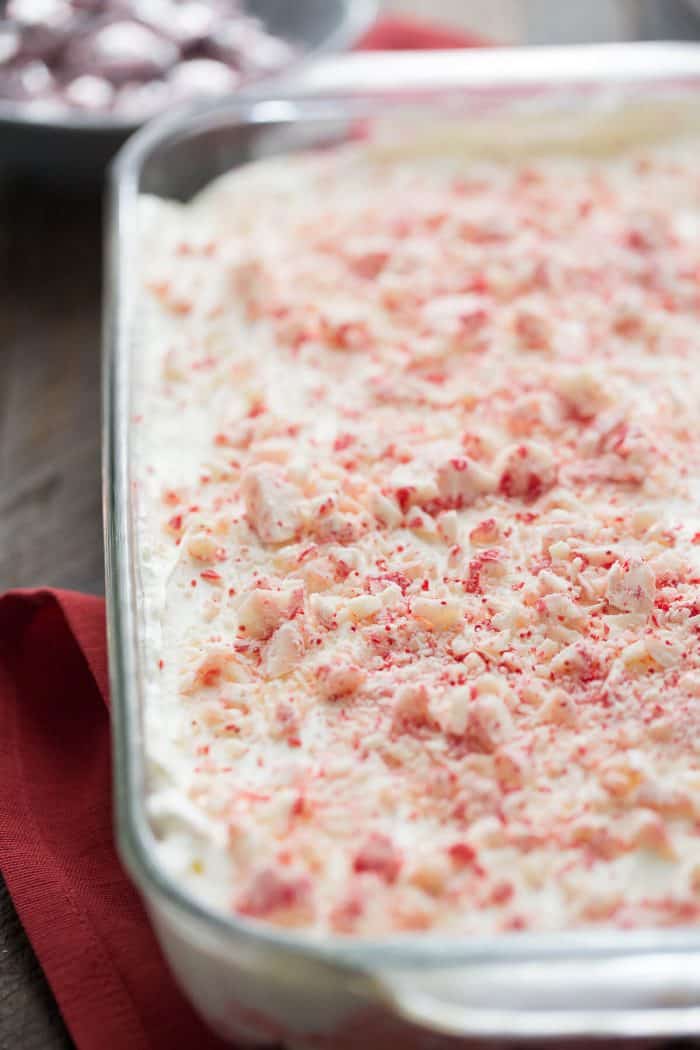 This is one festive layered pudding dessert! The peppermint makes it perfect for the holidays!