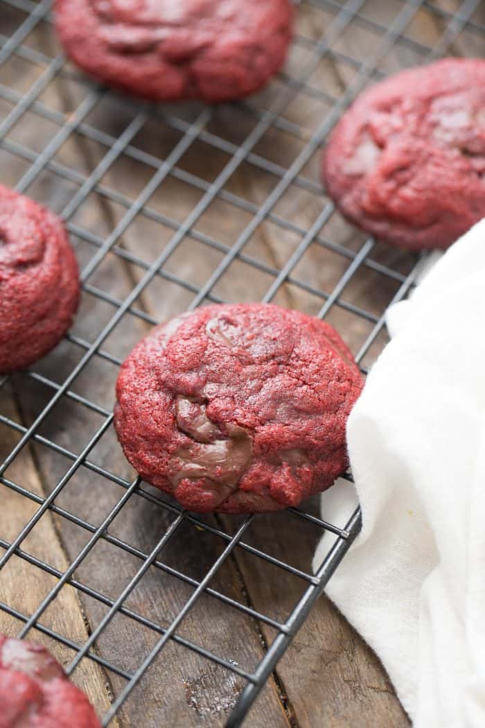 Chocolate brownie cookies with a little red velvet mixed in!