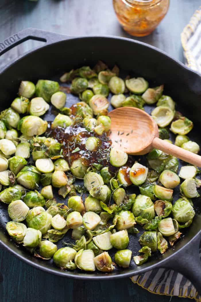 Sauteed Brussels sprouts are so simple but when you add in fig jam they become amazing!