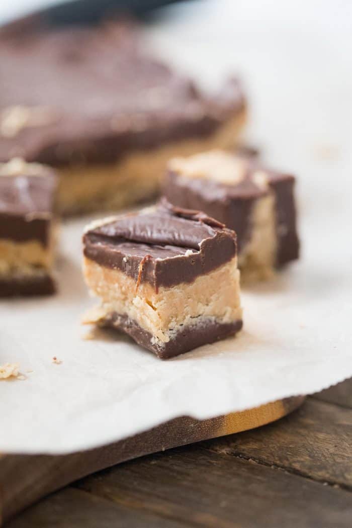 Two toned fudge with a rich chocolate fudge layer and a creamy peanut butter layer!