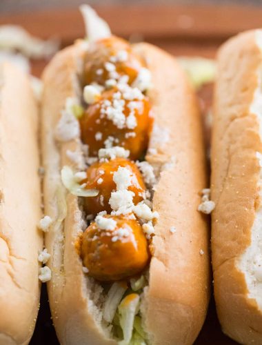 Slow cooked Buffalo Ranch Meatballs fill these easy meatball subs!