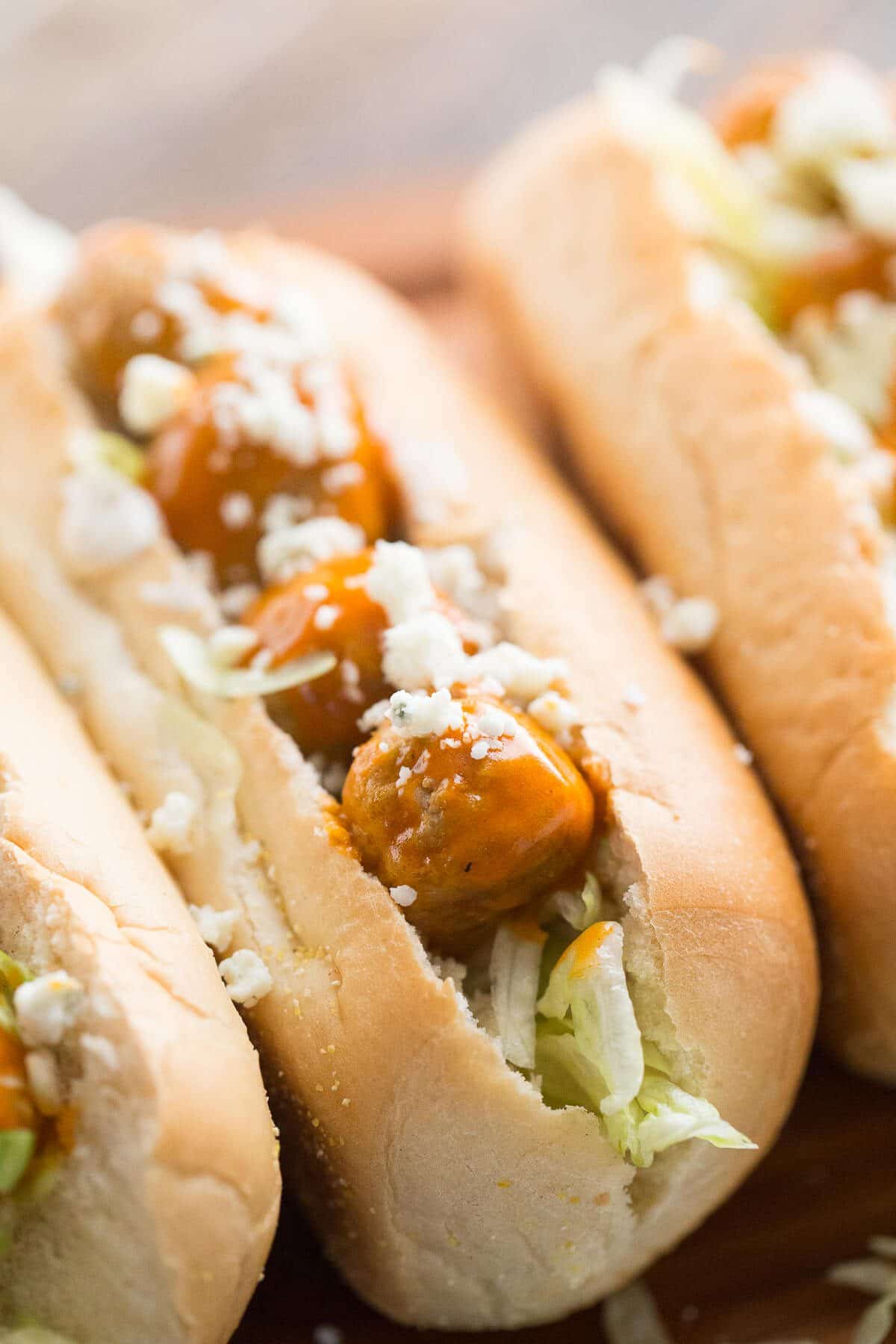 Meatball subs that feature tender meatballs that have been slow cooked in a tangy Buffalo Ranch sauce!