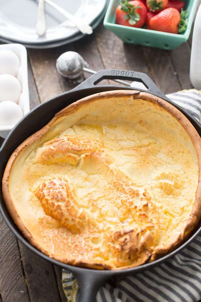 A Dutch baby pancake is the perfect cross between a crepe and pancake! It is slightly sweet, soft and so delicious!