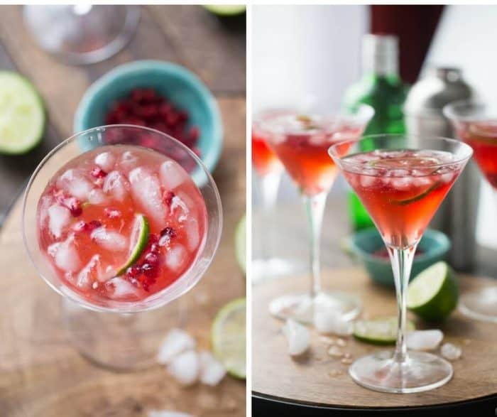 Pomegranate juice adds a deep favor to this gin fizz! Fresh lime juice and sugar are a must!