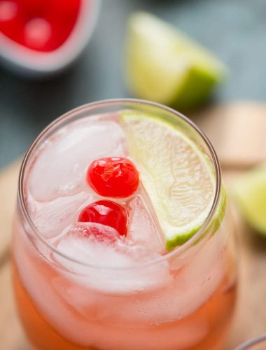 This cherry sour cocktail is sweet and bubbly, it's a fun cocktail for any occasion!