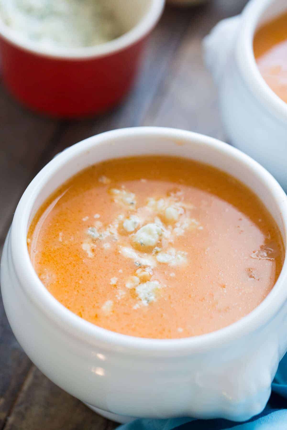 This Buffalo chicken soup will have you hooked! Its a mildly spicy way to enjoy creamy chicken soup!