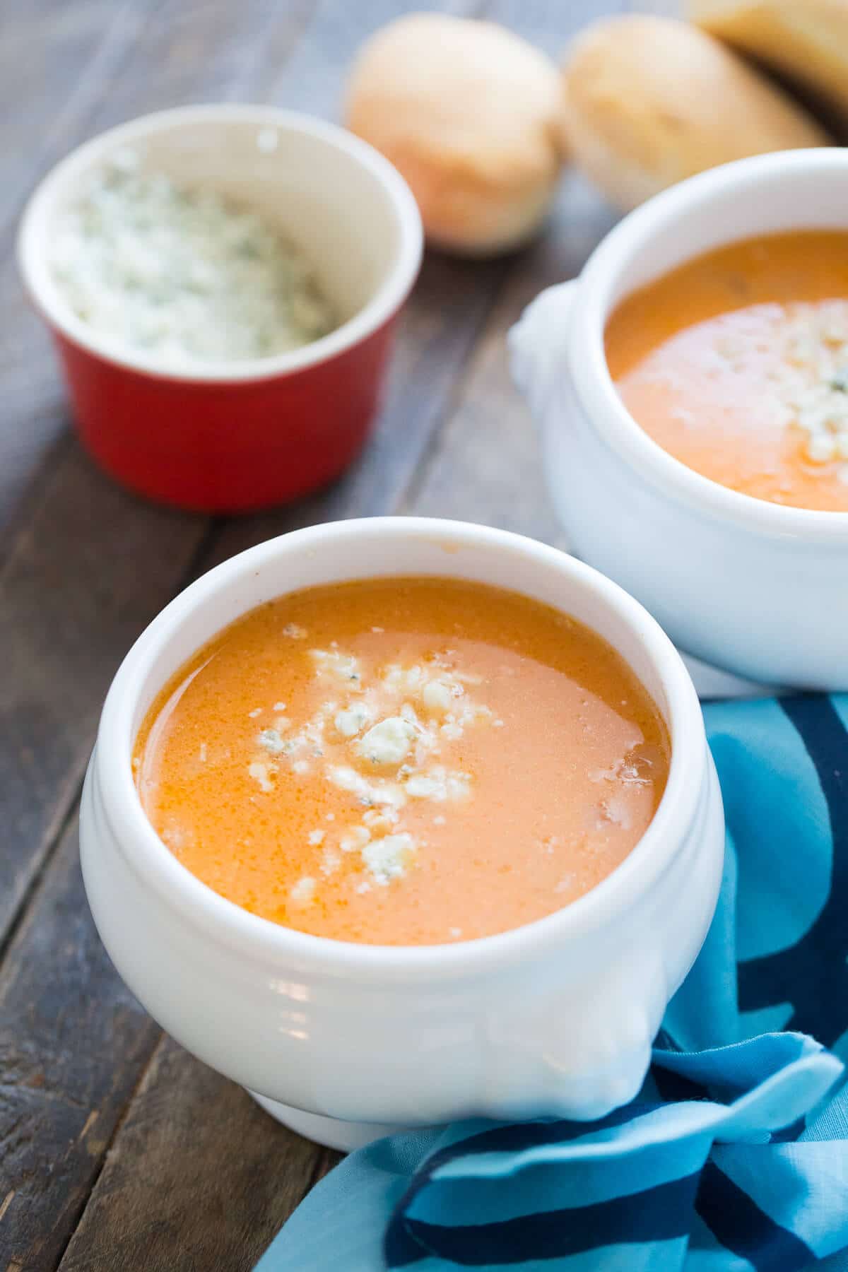 This Buffalo chicken soup is rich and creamy and boasts lots of tangy Buffalo flavor!