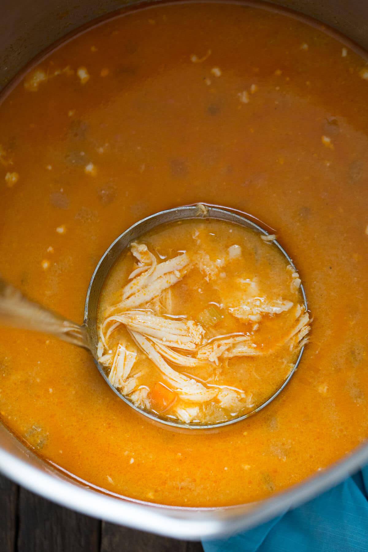 Buffalo chicken soup is a creamy and rich way to enjoy your favorite wing sauce!