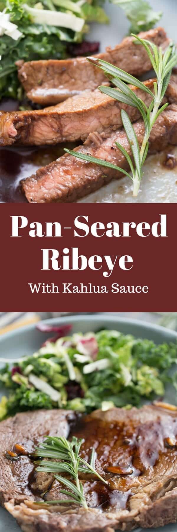 Pan-Seared ribeye steak are lightly seasoned and served with a silky, slightly sweet Kahlua sauce. When you need to impress, this is the meal turn to!