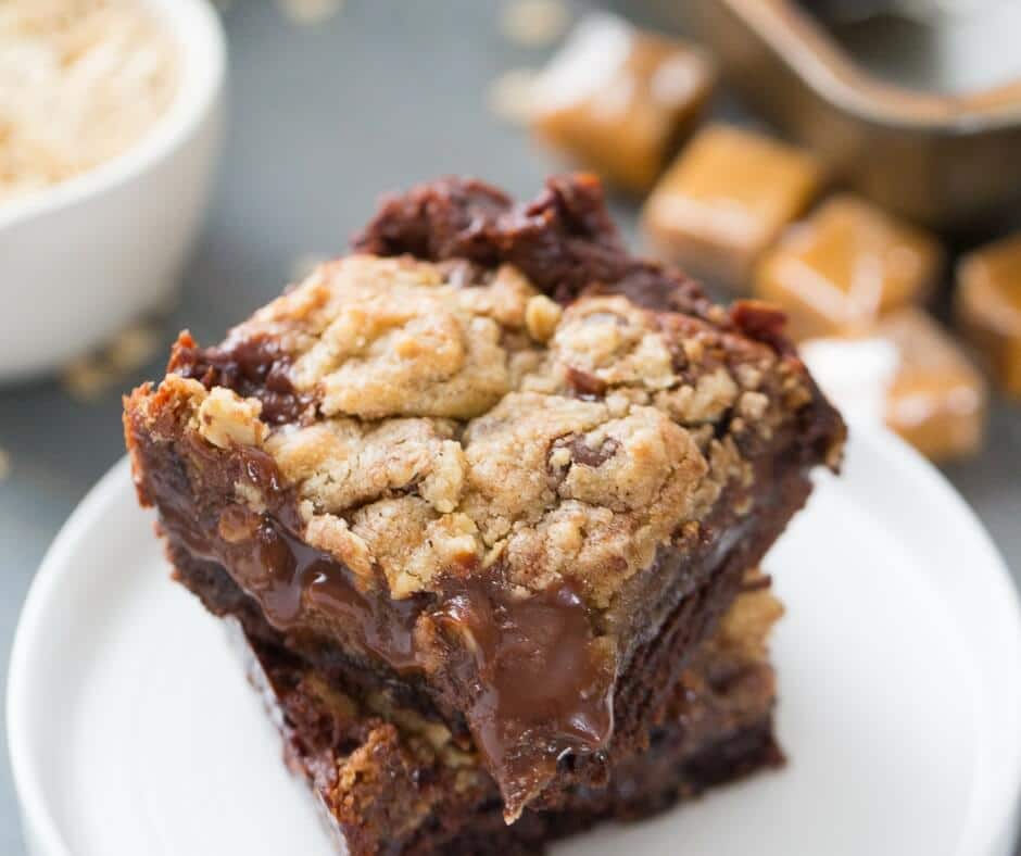 Brookie bars are brownies and chocolate chip cookies, but this dessert also features a rich chocolate caramel layer!