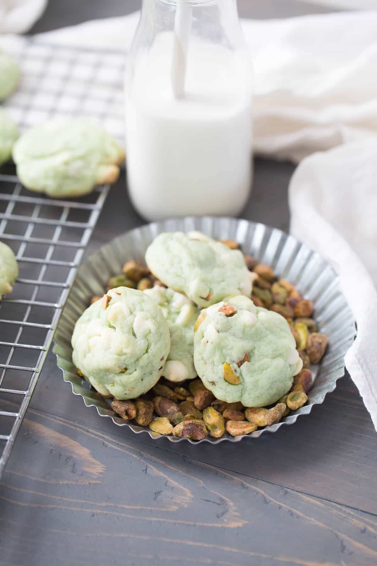 Pudding cookies with a festive pistachio green hue and taste!