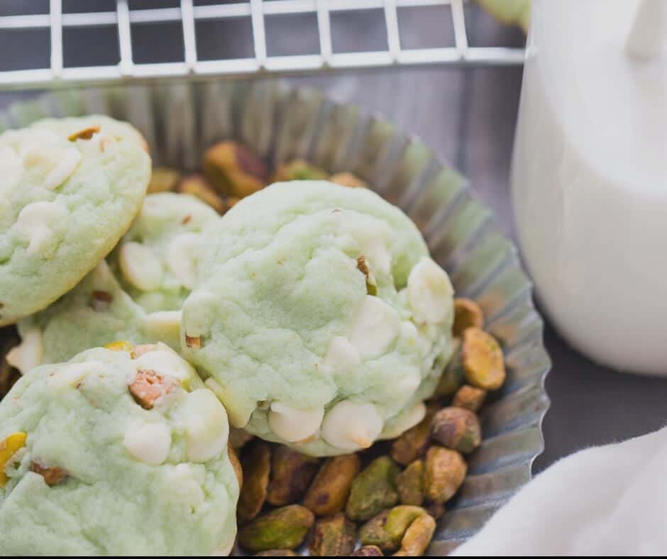 Pudding cookies are so easy and so good, but they are best when combined with pistachios and white chocolate!