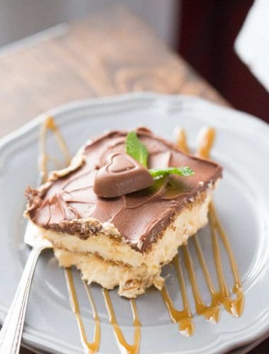 This no bake eclair cake is the best! The luscious caramel flavor will have you coming back for seconds!