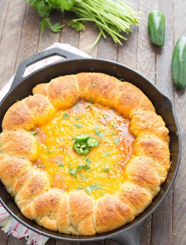 This chili cheese dip is like no other! The ring of crescent roll make it the best!