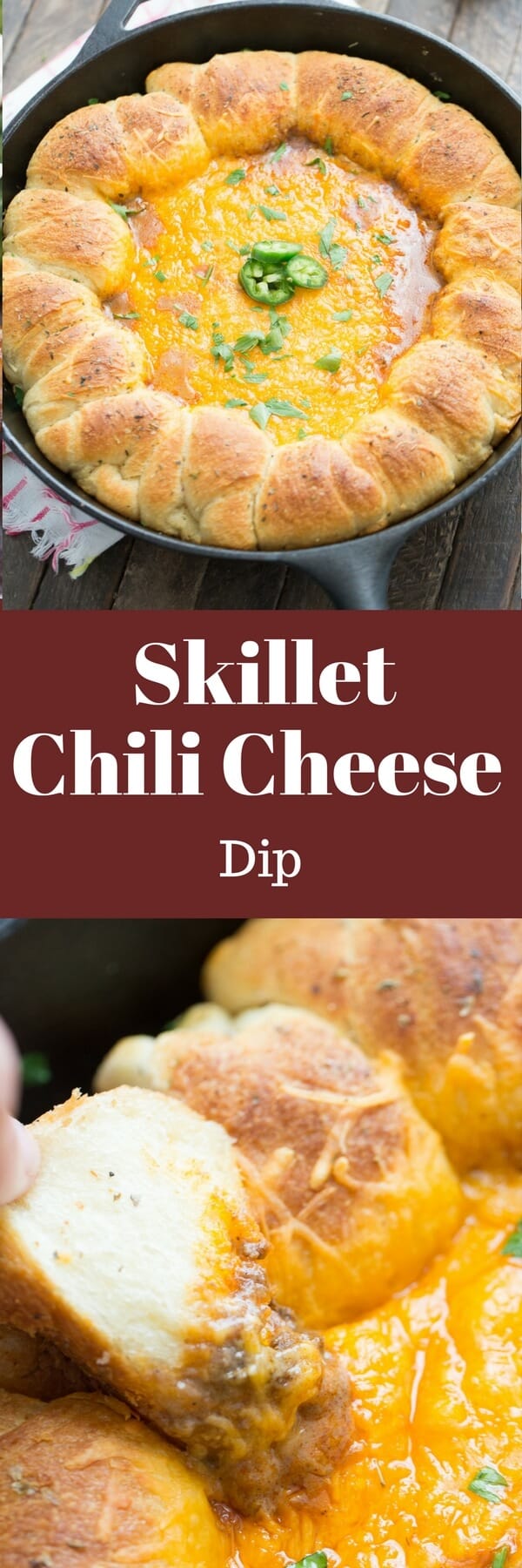 This chili cheese dip is going to go quickly! The buttery rolls make this cheesy dip easy to scoop and eat!