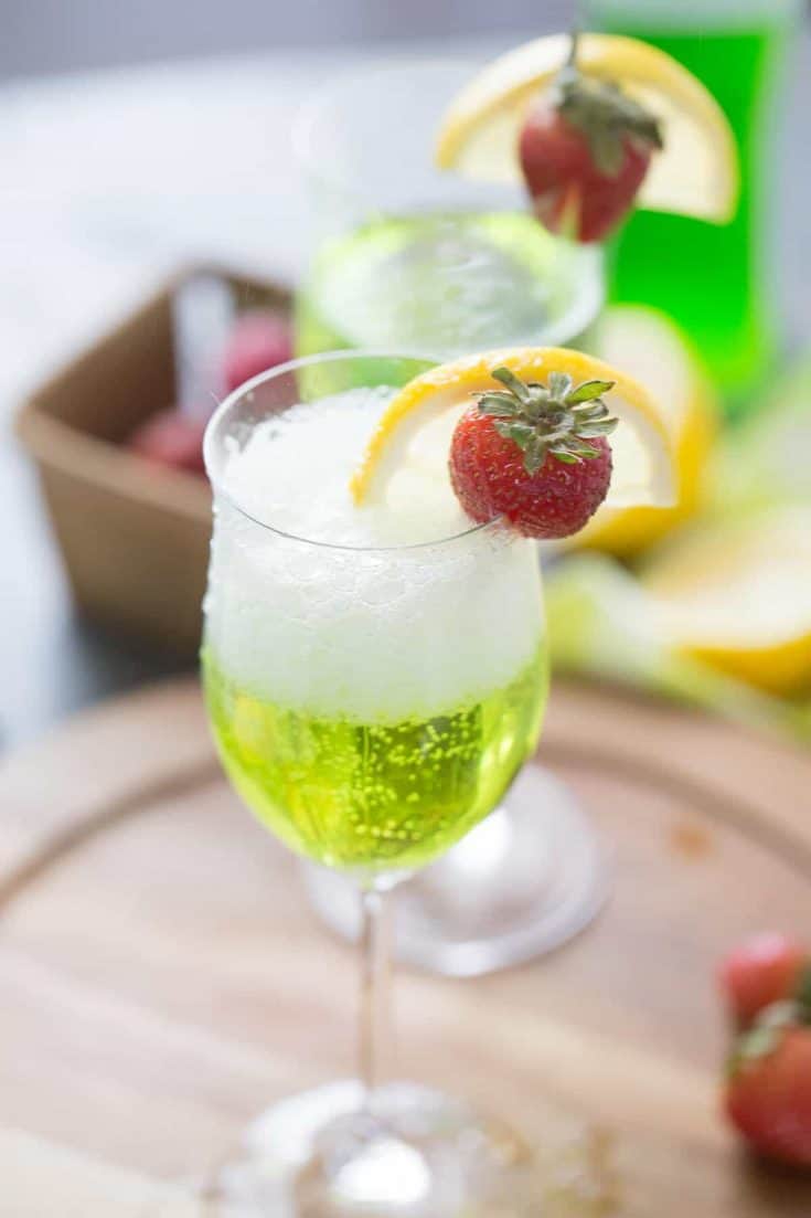 This Irish cocktail is made with Prosecco and Midori! A splash of lime tops it off!