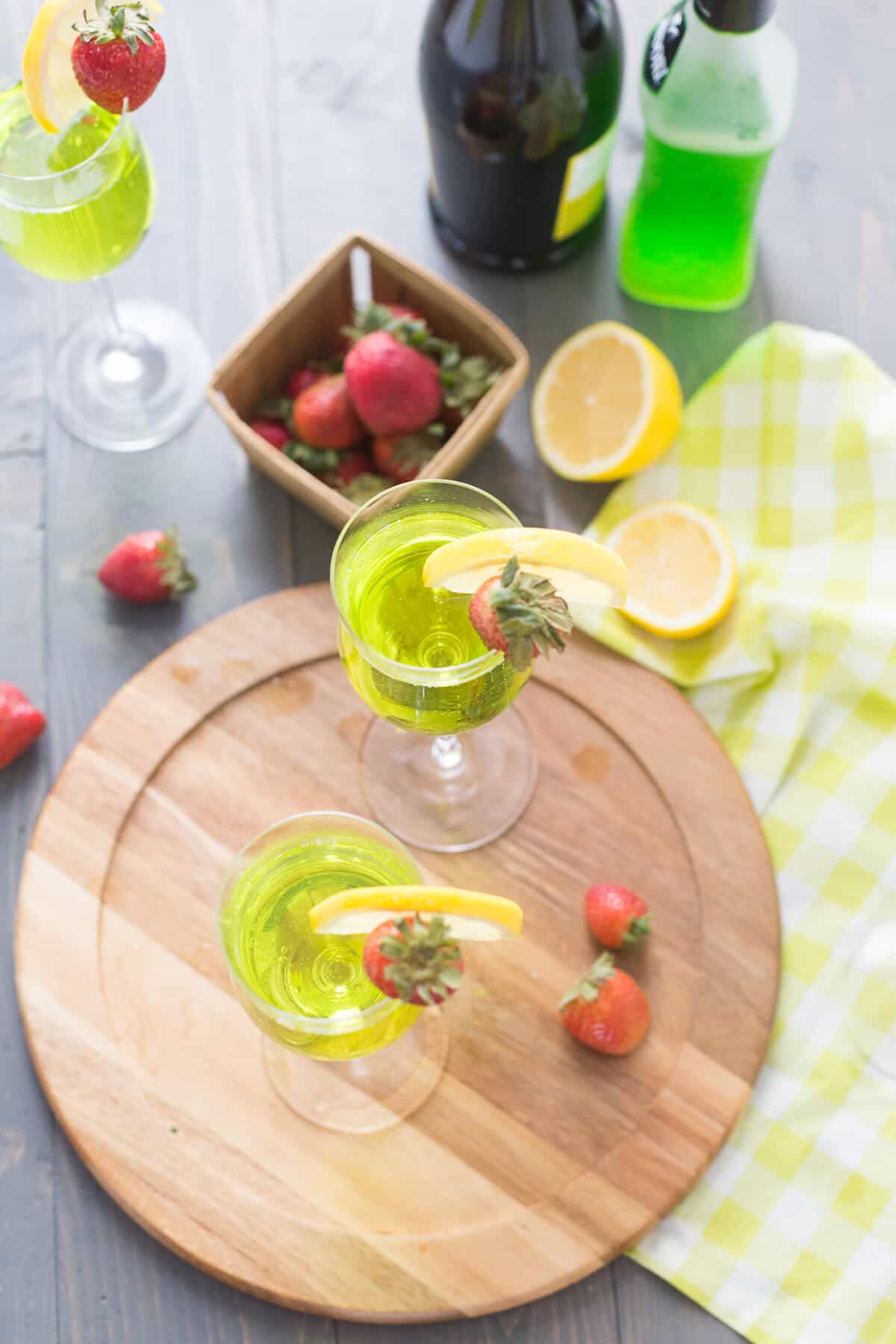 This Irish cocktail is festive and effervescent! Prosecco and Midori are a dynamic duo!