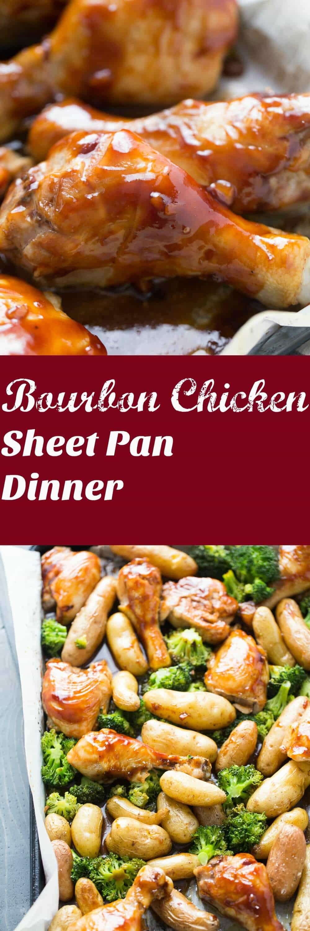 Sheet pan dinners are family friendly and easy to make! This bourbon chicken recipe is baked along with potatoes and broccoli then covered in a perfectly seasoned bourbon sauce! Get the napkins ready! lemonsforlulu.com