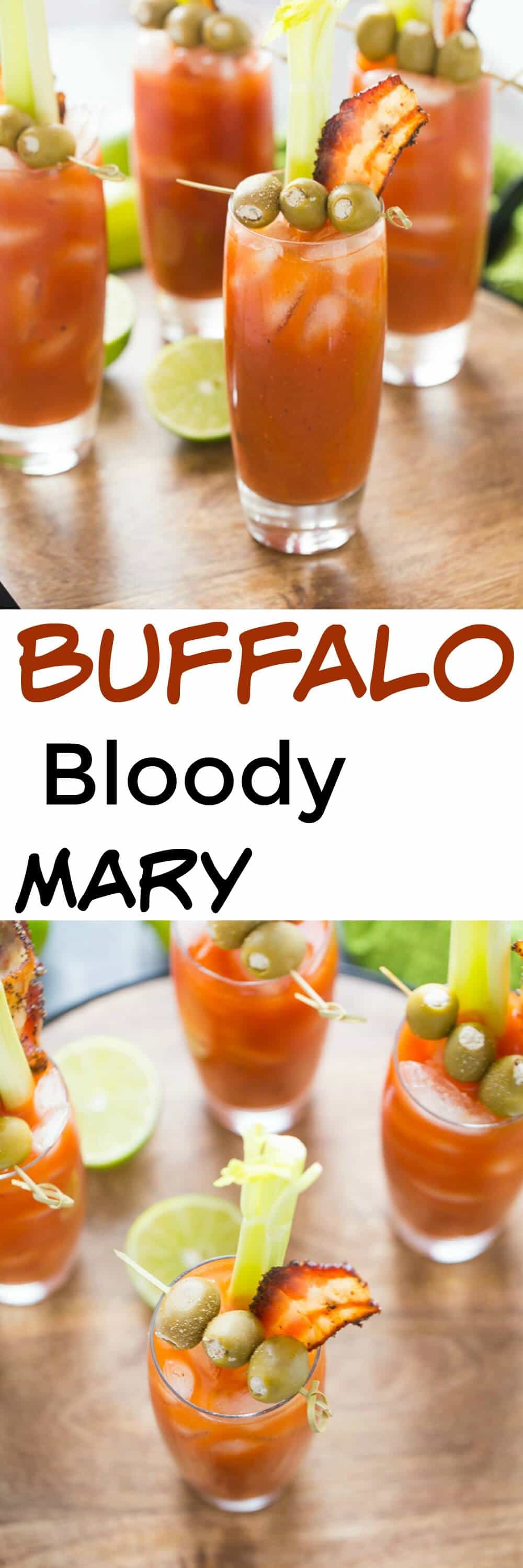 This bloody Mary is one of a kind! Spicy Buffalo sauce is mixed into each cocktail. Finish these drinks off with blue cheese stuffed olives and peppery bacon! lemonsforlulu.com