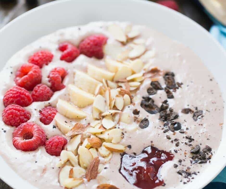 This smoothie bowl is as delicious as it is beautiful! Fresh fruit, nuts and a hint of mocha make this a breakfast to remember!