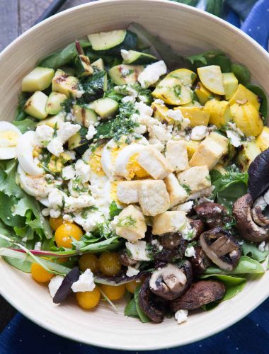 This cobb salad is loaded with good stuff! Grilled veggies make this salad so good for you!