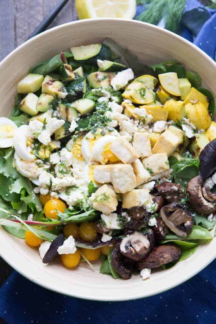 This cobb salad is loaded with good stuff! Grilled veggies make this salad so good for you!