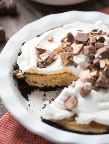 This peanut butter pie is creamy and smooth and has a touch of caramel!